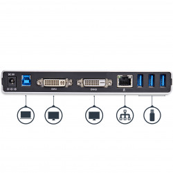 StarTech.com Station d'Accueil USB 3.0 pour Deux Écrans avec Adaptateurs DVI vers VGA et HDMI, 5x USB 3.0 et Audio - Station d