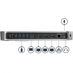 StarTech.com Station d'Accueil USB 3.0 à 3 Écrans avec 2x 4K DisplayPort et HDMI - Hub USB-A à 5 Ports (1x Fast-Charge), Aud