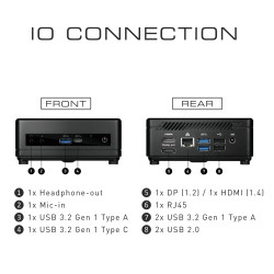 MSI Cubi 5 10M COMPACT PC I5-10210U 0.66L sized PC Noir Intel SoC 4,2 GHz