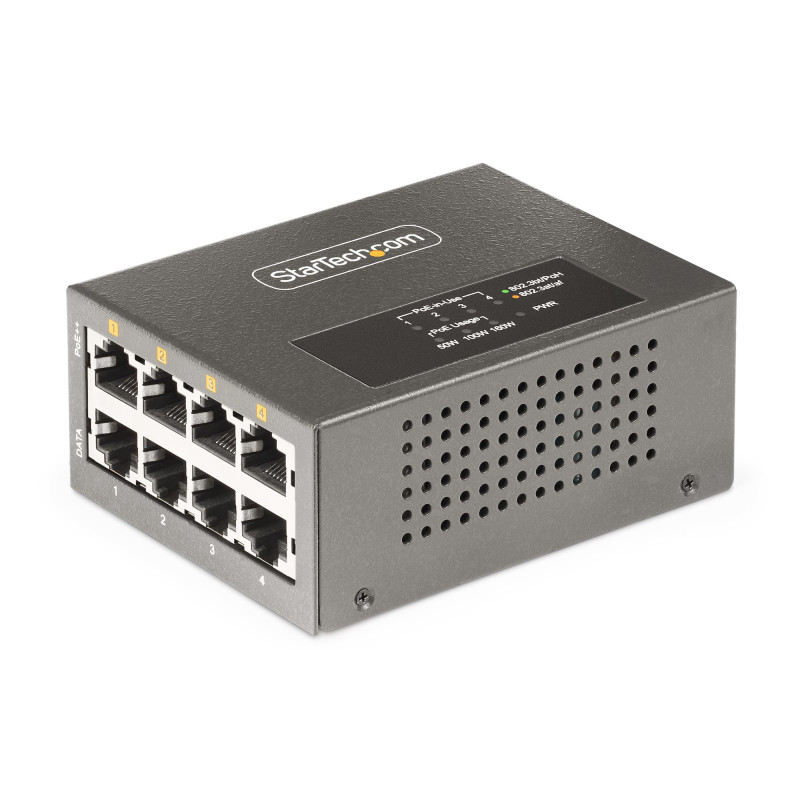 StarTech.com Injecteur PoE++ Multi-Gigabit à 4 Ports, Ethernet 5/2.5/1G (NBASE-T), PoE/PoE+/PoE++ (802.3af/802.3at/802.3bt), P