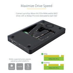 StarTech.com Boîtier SSD M.2 NVMe Thunderbolt 3 à 4 Baies - Boîtier Disque Dur Externe 1 DisplayPort vidéo et 2 Ports TB3 D