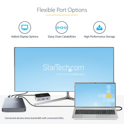 StarTech.com Boîtier SSD M.2 NVMe Thunderbolt 3 à 4 Baies - Boîtier Disque Dur Externe 1 DisplayPort vidéo et 2 Ports TB3 D